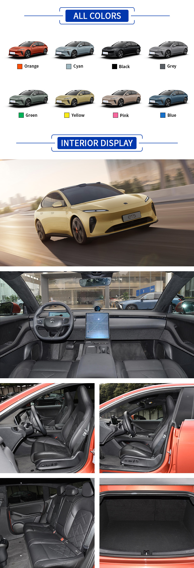 NIO ET5 ALL COLORS and INTERIOR DISPLAY