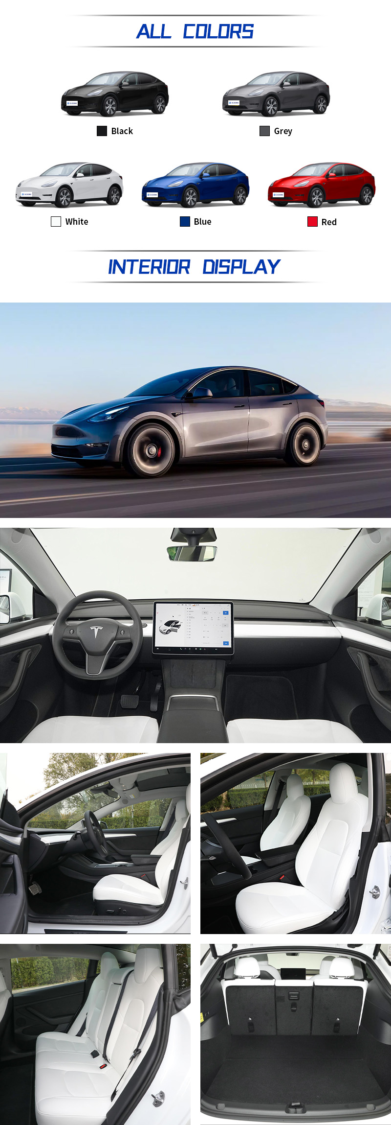 Tesla model Y ALL COLORS and INTERIOR DISPLAY